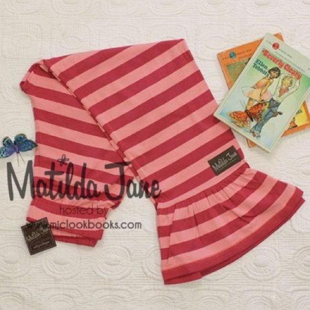 MJ gypsy blue parallel ruffle stripe pink pants 8